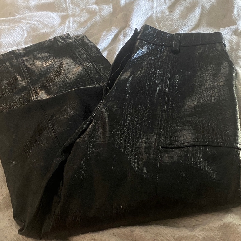 Black Crocodile Pattern Pants